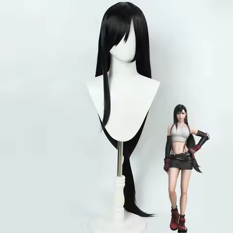 Cosplay Wig Final Fantasy Anime Wig Tifa Lockhart Black FF7 Anime Game Role-Play Wig Female Syntheti