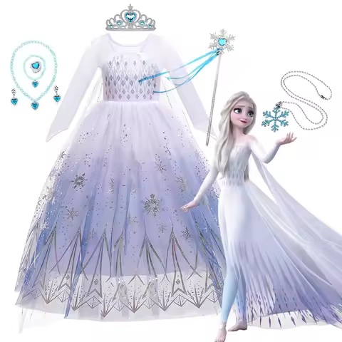 Disney Kid Girls Cosplay Frozen Elsa Mesh Costumes Snow Queen Elsa Princess Long Dress Halloween Par