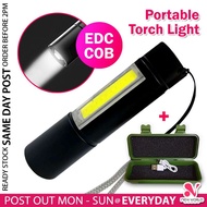 《 𝗥𝗘𝗖𝗛𝗔𝗥𝗚𝗘𝗔𝗕𝗟𝗘 》EDC COB LED Torchlight 3 Modes Flashlight Focus IPX6 Waterproof  Emergency Light Lam