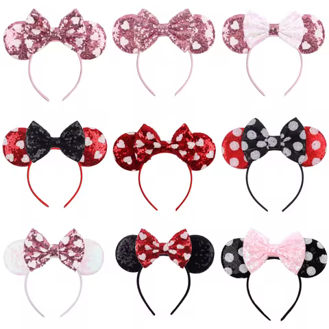 Polk Headband Sequins Bow Love Headband Valentine's Day Mickey Hair Accessories Party Holiday Hair A