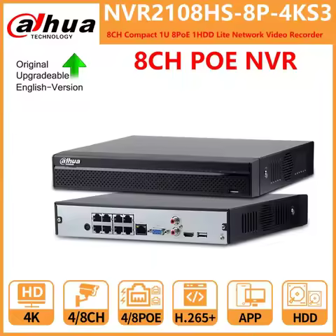 Dahua POE NVR 4CH NVR2104HS-P-4KS3 8CH NVR2108HS-8P-4KS3 1U 1HDD 4/8 PoE Port Network Video Recorder