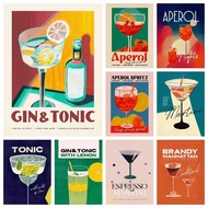 Vintage Drink Canvas Art Caipirinha Gin Tonic Sangria Kitchen Mosaic Wall Decor