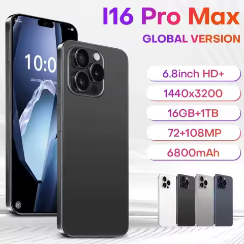 I16 Pro Max Global Cellphones Version Smartphones Android 12+512GB 13+24MP Mobile 14 6.8 6800mAh Pho
