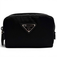 成色極佳★PRADA 1ND339 超細尼龍化妝包 小號三角形Logo化妝包 黑色 義大利製造 女士