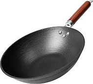 21st &amp; Main Wok, Stir Fry Pan, Wooden Handle, 11 Inch, Lightweight Cast Iron, chef’s pan, pre-seasoned nonstick, for Chinese Japanese and other cooking
