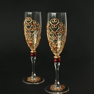 Red Gold Wedding Glasses Champagne Swarovski Tree of Life