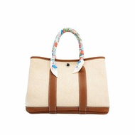 Hermes Garden Party 30 帆布手提花園包(米/咖)