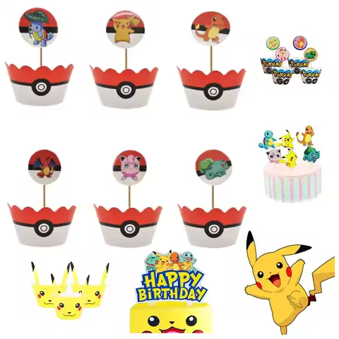 Pikachu Pokemon Party Decorations Pokemon Go Party Cupcake Surrounding Kid Birthday Border Desserts 