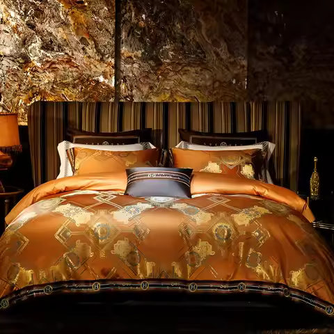 Satin Embroidery Duvet Cover Set California King/King Cotton Sateen Luxury European Jacquard Duvet C