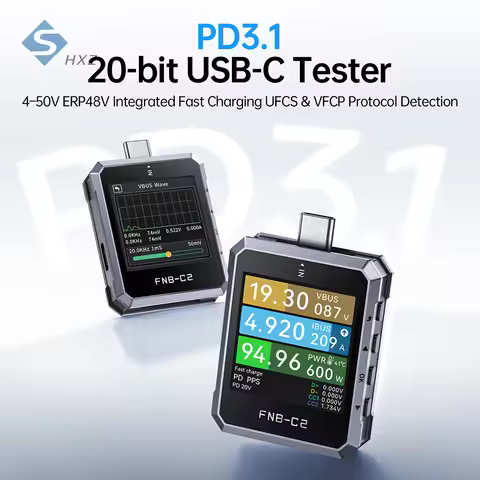 FNIRSI FNB-C2 USB Tester 6.5A 240W PD3.1 1.54” Gravity Screen Bidirectional Current Meter with 10 Da