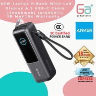 Anker Power Bank 25000mAh 165W Ultra-Fast Portable Charger with Built-In and Retractable USB C [3C C
