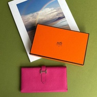 方塊K刻 ::HERMES:: 愛馬仕 Bearn Wallet 桃色皮革H銀釦長夾