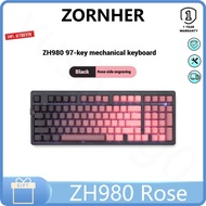 Zornher ZH980 Rose side engraved mechanical keyboard Wired wireless Bluetooth custom esports office 