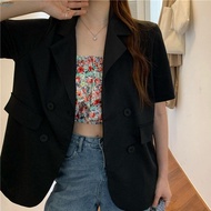 Street Style Women's Tops Turndown Collar Short Sleeve Blazer Loose Jacket