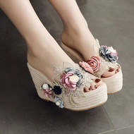 2021ผู้หญิงไม้กอล์ฟรองเท้าแตะ Bohemian รองเท้าปาร์ตี้ดอกไม้