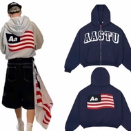 AA Zip Hoodie with Ruffled Embroidered American Flag Beautiful Products + Active Men's and Women's F