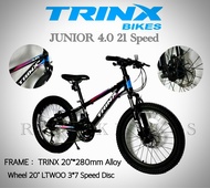 จักรยานเสือภูเขาเด็ก  Trinx Junior 4.0 ล้อ 20 นิ้ว เฟรมอลูพร้อมโช๊คสปริง ชุดเกียร์ L-Twoo 21speed ดำน้ำเงิน One
