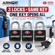 ARMOR TSA Luggage Lock Keyed Alike Travel Padlock 1/2/3PCS Same Key Suitcase Lock Kunci Beg