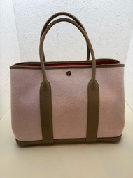 愛馬仕 Hermes U刻 餅乾色拼米白色防水帆布Garden Party36 花園包 手提包 36cm