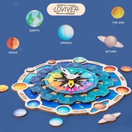 [Loviver] Wooden Space Planets Solar System Puzzles Education Learning Round Space Planets Puzzle To