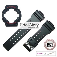 Fidelglory Original GShock Strap and Bezel Matte Black red and grey font For GA-100 / GA-110 / GA-12