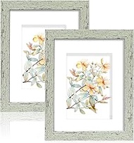 8x10 Picture Frame Set of 2, Made of Real Glass and Sage Green Wooden Frame - Display Picture 5x7 wi