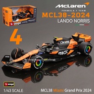 Bburago 1:43 2024 F1 Mclaren Mcl38 Monaco Grand Prix F1 Alloy Miniature Diecast Model #4 #81 Lando N