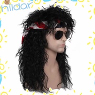 HLAR 70s 80s Rockstar Wig, Curvy Fluffy Halloween Party Cosplay Wig, Punk Long Mullet Wig