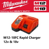 Original Milwaukee M12 - M18 Rapid Charger M12-18FC, Recharges All M12 12V And M18 18V Battery Packs