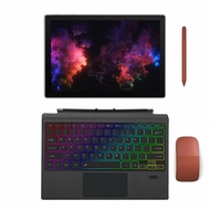 คีย์บอร์ดบลูทูธแม่เหล็กฝาปิดแบบไร้สายสีไฟ RGB Backlit สำหรับ Microsoft Surface Pro 7/6/5/4/3