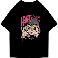 Oversize t shirt baju kaos hearbreak cewek korean wanita Retro Style Sadness Woman Print atasan kaos
