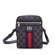 Gucci x Balenciaga The Hacker Project Black Monogram Jacquard Canvas Hacker Shoulder Zip Bag Silver 