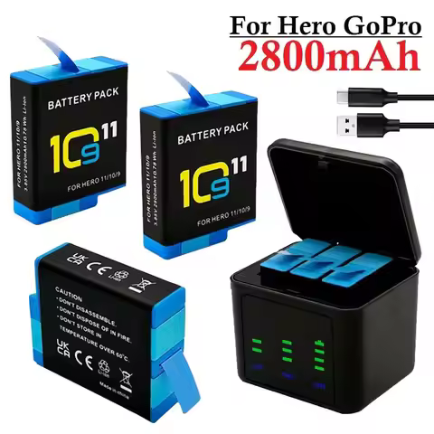 2800mAh Battery For GoPro Hero 10 11 2800 mAh Battery 3 Ways Fast Charger Box TF Card Storage For Go