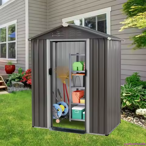 2025New5 x 3 x 6 FT Outdoor Storage Shed, Metal Tool Shed Clearance Garden Steel Shed with Side Wind