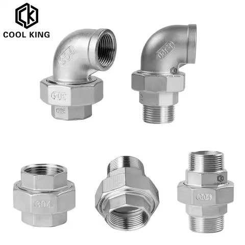 1/4" 1/2" 3/4" 1" 2" BSP Male & Female 90 Degree Elbow Thread SUS304 Live Joint Coupling Union Conne
