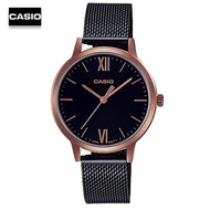 Velashop นาฬิกาข้อมือผู้หญิงคาสิโอ Casio Standard สายถักสแตนเลส สีดำ รุ่น LTP-E157MRฺB-1BDF, LTP-E15