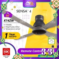 KDK Ceiling Fan K14zw - Temp Sensor, Dc Motor, 9 Speed Remote Control, Elegant Grey (56″) Sensa 4 Kipas Siling