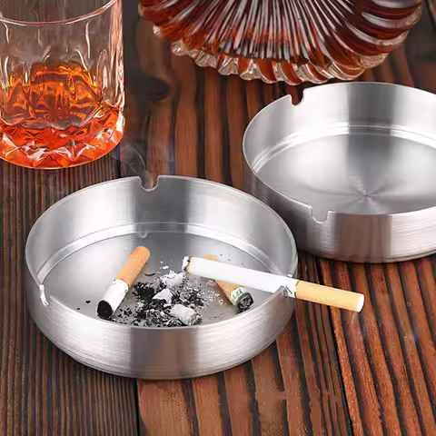 1Pc Smoke Ashtray Stainless Steel Cigarette Ash Silver Metal Ash Holder Heavy Duty Tabletop Ashtray 