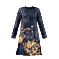 [MUSLIMAH] BATIK DRESS V3 NAVY BLUE WITH NUD3 FLORAL JERSEY
