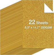 22 Sheets A4 Gold Glitter Cardstock, Premium No-Shed Sparkly Paper for Cricut, Card Making & Scrapbo