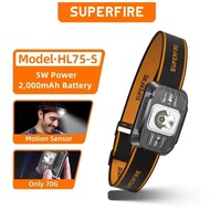 SUPERFIRE HL75 5W Headlight Super Bright USB Rechargeable Headlamp LED Flashlight Camping Lantern He