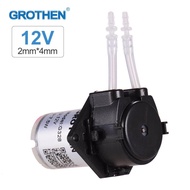 GROTHEN DC 12V Dosing Pump Peristaltic Pump Mini Water Liquid Pump Peristaltic Tube Head Self-Priming Function for Aquarium Lab Chemical Analysis Dosing Additives Panel Style 2mmX4mm