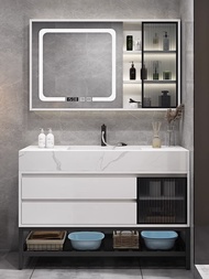 Stainless Steel Bathroom Cabinet With Mirror Sink "Toilet Cabinet Waterproof With Mirror Modern Inligent Stone Plate Seamless Ceramic Integrated Washstand Turnover Door Design 2 dian