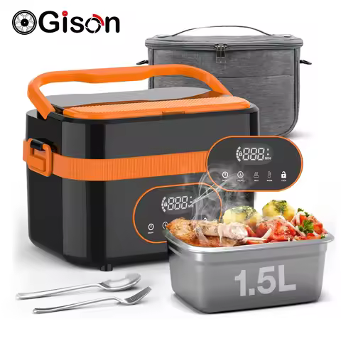 Gison 1.5L Portable Wireless Heated Lunch Box 18000mah Electric Heated Lunch box LED Display 60W Foo