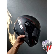 ZEUS ZS 811C MBLK AL6 WHI RED DOFF FULL FACE SINGLE FLAT VISOR (FREE DARK SMOKE VISOR)