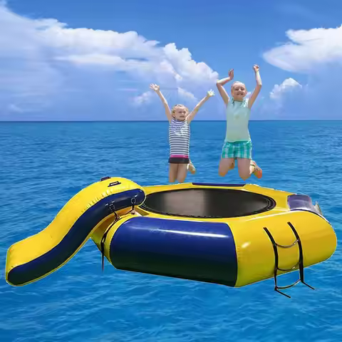 Large 10/13/16FT Inflatable Water Trampoline & Slide / Leisure Floating Bouncing Swimming Platform T