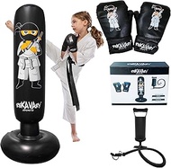 'Punching Bag for Kids - 5' 3'' TALL and STABLE - Ninja Kids Inflatable Punching Bag COMBO Kit with 