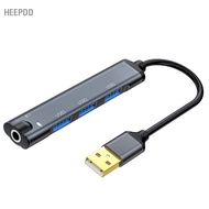 HEEPDD External Sound Card USB Hub 480Mbps with 3 2.0 Ports 3.5mm Port for Win10 Win8 OS X