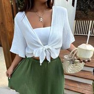 Plus-Size White Lightweight Cotton-Feel Comfortable Cropped Jacket, Simple Style, Perfect For Summer