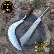 PAKET  BERKEBUN - Golok Kayu dan Arit Rumput- Golok Baja Gagang Besi - Sabit Rumput Padi